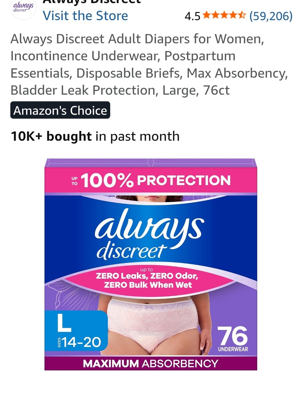 Always Discreet Adult Diapers For Women.